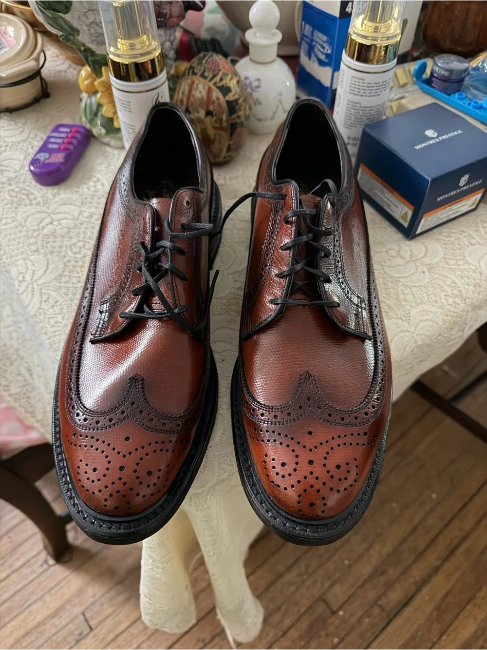 Vintage Coburne Square Style Men's Brown Leather Wingtip Shoes Size 12